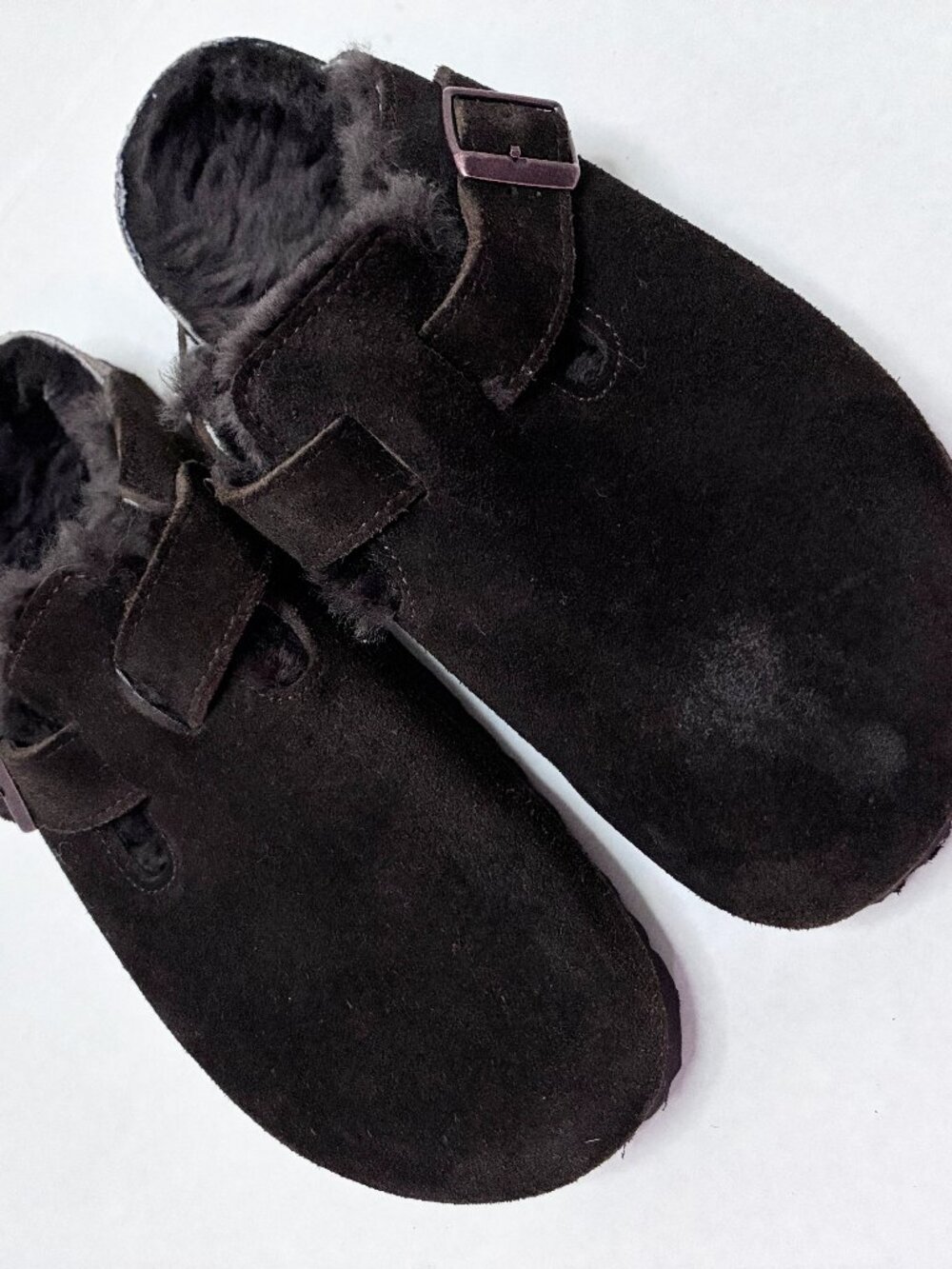 Birkenstock Boston Shearling Clogs - 38 - Dark Brown Suede
